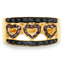Load image into Gallery viewer, 14K Yellow Gold Plated 0.32 Carat Genuine Black Diamond and Red Diamond .925 Sterling Silver Ring
