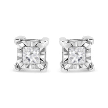 Load image into Gallery viewer, .925 Sterling Silver 1/2 Cttw Miracle Set Princess-cut Diamond Solitaire Stud Earrings (H-I Color, SI2-I1 Clarity)