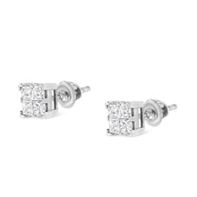 Load image into Gallery viewer, 10K White Gold 3/4 Cttw Invisible Set Princess-Cut Diamond Composite Square Stud Earrings (H-I Color, SI2-I1 Clarity)