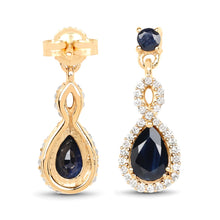 Load image into Gallery viewer, 1.19 Carat Genuine Blue Sapphire and White Diamond 14K Yellow Gold Earrings