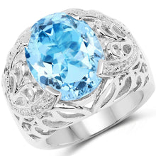 Load image into Gallery viewer, 11.29 Carat Genuine Blue Topaz and White Topaz .925 Sterling Silver Ring