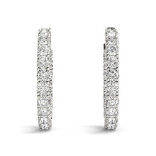 Load image into Gallery viewer, 14k White Gold Two Sided Prong Set Diamond Hoop Earrings (3 1/2 cttw)