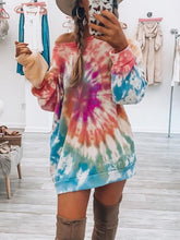 Load image into Gallery viewer, Full Size Tie-Dye Round Neck Long Sleeve Dress Trendy & Comfortable Casual Dress for Women