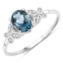 Load image into Gallery viewer, 0.93 Carat Genuine London Blue Topaz and White Diamond 14K White Gold Ring