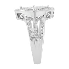 Load image into Gallery viewer, .925 Sterling Silver 2/5 Cttw Princess Cut Diamond Square On Point Cluster Composite Cocktail Ring (H-I Color, SI1-SI2 Clarity) - Size 6