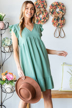 Load image into Gallery viewer, Full Size Short Sleeve V Neck Ruffled Hem Dress For Summer – Feminine Ruffled Hem Dress, Chic V Neck Dress, Stylish Short Sleeve Dress, Elegant Ruffled Dress, Flattering Ruffled Hem Dress, Comfortable V Neck Dress, Versatile Short Sleeve Dress