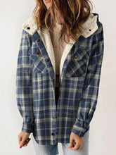 Load image into Gallery viewer, Plaid Snap Down Plush Hooded Jacket Soft & Warm Women Outerwear Cozy And Comfortable Jacket