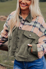 Load image into Gallery viewer, Plaid Corduroy Flap Pockets Button Up Jacket Trendy Outerwear With Classic Flap Pockets For Casual Comfort