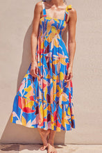 Load image into Gallery viewer, Multicolored Floral Tie-Shoulder Smocked Maxi Dress Elegant & Flowy Summer Style Dress