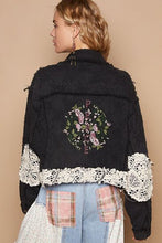Load image into Gallery viewer, Fashionable Black Button-Up Jacket With Crochet Patches and Embroidery Unique Design Jacket