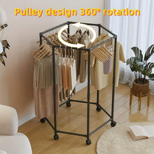 Load image into Gallery viewer, 360 Rotating Freestanding Clothing Rack, Hexagonal Carbon Steel Organizer with Wheels