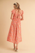 Load image into Gallery viewer, Cutout Back Floral Square Neck Puff Sleeve Midi Summer Dress For Women – Elegant & Feminine with Modern Details, Perfect for Special Occasions
