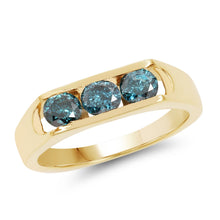 Load image into Gallery viewer, 14K Yellow Gold Plated 0.90 Carat Genuine Blue Diamond .925 Sterling Silver Ring