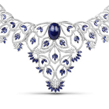 Load image into Gallery viewer, 40.93 Carat Genuine Glass Filled Sapphire and White Diamond .925 Sterling Silver Necklace