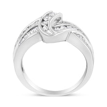 Load image into Gallery viewer, 10K White Gold Ring 3/4 Cttw Round and Baguette-Cut Diamond Bypass Ring (H-I Color, I2-I3 Clarity) - Size 6