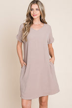 Load image into Gallery viewer, V-Neck Short Sleeve Dress with Pockets For Women – Casual, Stylish and Practical Dress with a Feminine V-Neck Design and Convenient Pockets