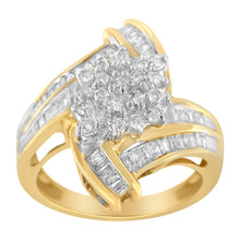 Load image into Gallery viewer, 10K Yellow Gold Round and Baguette-Cut Diamond Bypass Cluster Ring (1.0 Cttw, I-J Color, I1-I2 Clarity) - Size 8