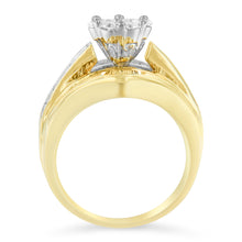 Load image into Gallery viewer, 14K Yellow Gold 2-1/3 Cttw Diamond Cluster Channel Set Chevron Shaped Band Engagement Ring & Wedding Band Set (H-I Color, SI1-SI2 Clarity)- Size 5
