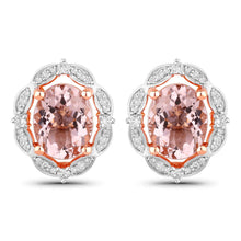 Load image into Gallery viewer, 3.52 Carat Genuine Morganite and White Diamond 14K Rose Gold Earrings