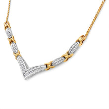 Load image into Gallery viewer, 10K Yellow and White Gold 1.0 Cttw Round and Princess cut Diamond "V" Shape Statement Necklace (I-J Color, I1-I2 Clarity)