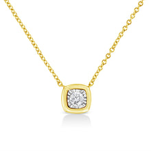 Load image into Gallery viewer, 10K Yellow Gold Plated .925 Sterling Silver 1/10 Cttw Miracle Set Round Diamond Square Box Shape 18" Pendant Necklace (K-L Color, I2-I3 Clarity)