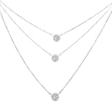 Load image into Gallery viewer, .925 Sterling Silver 1/2 Cttw Round Diamond Medallion Multi-Strand Tri Pendant 18" Necklace (H-I Color, I2-I3 Clarity)