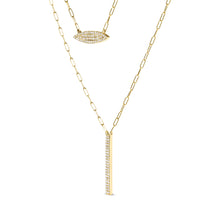 Load image into Gallery viewer, 14K Yellow Gold 3/8 Cttw Two-Strand Marquise and Bar Charm Paper Clip Link Pendant Necklace (I-J Color, I1-I2 Clarity) -18" and 20" Inch Lengths