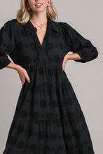 Load image into Gallery viewer, Black Full Size Solid Dotted Midi Dress Elegant Plus Size Fashion Women Dress