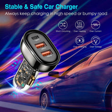 Load image into Gallery viewer, 90W 3 Ports Fast Car Charger USB and Type C
