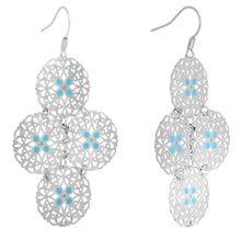 Load image into Gallery viewer, Silver Turquoise Color Round Filigree Dangle Earrings
