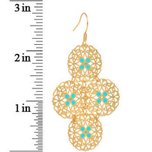 Load image into Gallery viewer, Gold Turquoise Color Round Filigree Dangle Earrings