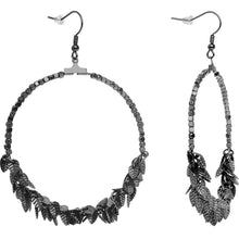 Load image into Gallery viewer, Hematite Tone Leaf Cluster Hoop Earrings