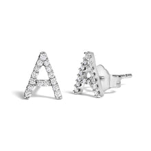 Load image into Gallery viewer, 10K White Gold 1/10 Cttw Diamond Initial “A†Stud Earring