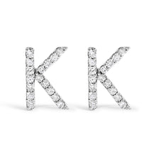 Load image into Gallery viewer, 10K White Gold 1/10 Cttw Diamond Initial “A†Stud Earring