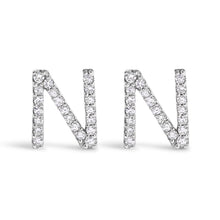 Load image into Gallery viewer, 10K White Gold 1/10 Cttw Diamond Initial “A†Stud Earring