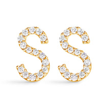 Load image into Gallery viewer, 10K White Gold 1/10 Cttw Diamond Initial “A†Stud Earring