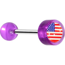 Load image into Gallery viewer, 14G Purple Acrylic American Flag Straight Barbell Tongue Ring
