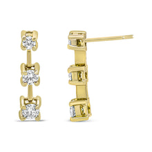 Load image into Gallery viewer, 14K Yellow Gold 1/2 Cttw Round Diamond 3 Stone Graduated Linear Drop Past, Present and Future Stud Earrings (H-I Color, SI1-SI2 Clarity)