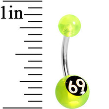 Load image into Gallery viewer, Green Neon and Black Acrylic 69 Belly Ring
