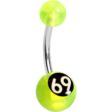 Load image into Gallery viewer, Green Neon and Black Acrylic 69 Belly Ring