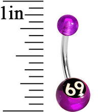 Load image into Gallery viewer, Purple and Black Acrylic 69 Belly Ring