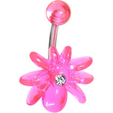 Load image into Gallery viewer, Clear Gem Pink Upward Spider J-Bar Belly Ring