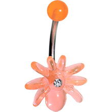 Load image into Gallery viewer, Clear Gem Orange Upward Spider J-Bar Belly Ring