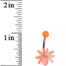 Load image into Gallery viewer, Clear Gem Orange Upward Spider J-Bar Belly Ring
