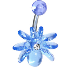 Load image into Gallery viewer, Clear Gem Light Blue Upward Spider J-Bar Belly Ring