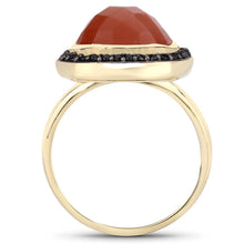Load image into Gallery viewer, 6.74 Carat Genuine Peach Moonstone and Black Spinel .925 Sterling Silver Ring