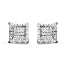 Load image into Gallery viewer, 10K White Gold 1 1/4 Cttw Princess Diamond Composite Double Square and Halo Stud Earrings (I-J Color, I1-I2 Clarity)