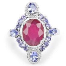 Load image into Gallery viewer, 4.14 Carat Glass Filled Ruby and Tanzanite .925 Sterling Silver Ring