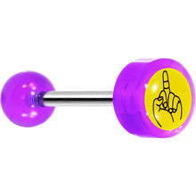 Load image into Gallery viewer, 14G 5/8 Purple Acrylic Giving the Middle Finger Tongue Ring