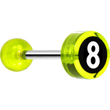 Load image into Gallery viewer, 14G 5/8 Neon Green Acrylic Behind the 8 Ball Tongue Ring